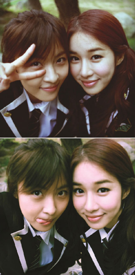 ＳＢＳ週末ドラマ「シークレットガーデン」に出演しているハ・ジウォン（写真左）とユ・インナ。