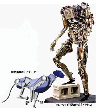 動物型ロボット「チーター」（左）とヒューマノイド型ロボット「アトラス」。
