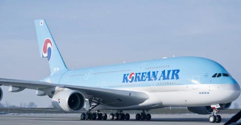 １７日に仁川－成田路線に初投入される大韓航空のＡ３８０型機。