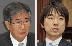 石原慎太郎東京都知事（左）と橋下徹大阪市長（右）