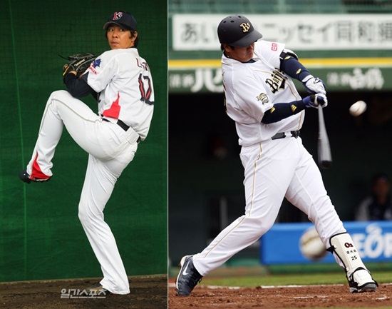 ヤクルトの林昌勇（イム・チャンヨン、３６、左）とオリックスの李大浩（イ・デホ、３０）。