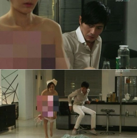 キム・ハヌルが裸モザイクで熱演したドラマ「紳士の品格」（写真＝ＳＢＳキャプチャー）。