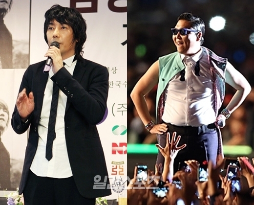 歌手のキム・ジャンフン（左）とＰＳＹ（サイ）。