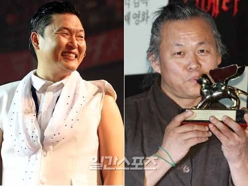 歌手のＰＳＹ（サイ、左）と映画監督の金基徳（キム・キドク）。