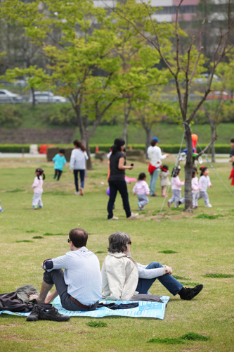 先週までちらほら残っていた桜も散り、ソウルには美しい新緑の季節が到来。気持ちよい風が吹く、お昼の盤浦漢江（パンポハンガン）公園にやってきました。