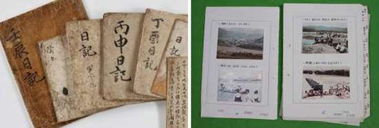 ユネスコ世界記録遺産に登録された「乱中日記」（左）と「セマウル運動記録物」。