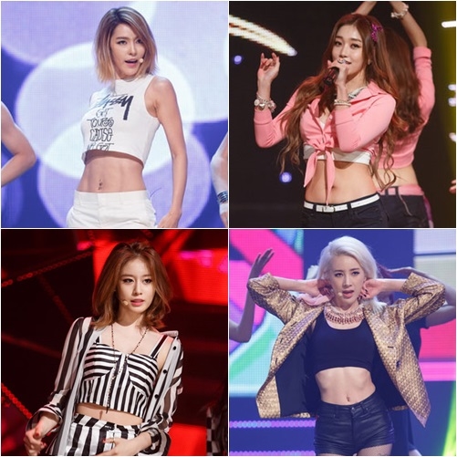 左上から時計回りに、カヒ、９ｍｕｓｅｓ（ナインミュージス）のキョンリ、ソ・イニョン、Ｔ－ＡＲＡのジヨン。