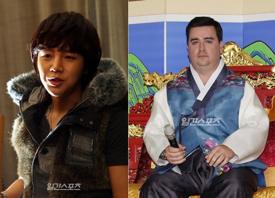 俳優のチャン・グンソク（左）とお笑いタレントのサム・ハミントン。