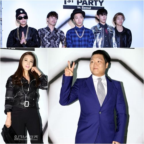 写真１＝１１日午後、ソウル江南区論ヒョン洞クラブ「オクタゴン」で開催されたＮＡＴＵＲＡＬ９の新ブランド「ＮＯＮＡ９ＯＮ」のお披露目パーティーに登場したＹＧ所属のアーティスト（上はＢＩＧＢＡＮＧ、左下はチェ・ジウ、右下はＰＳＹ）。