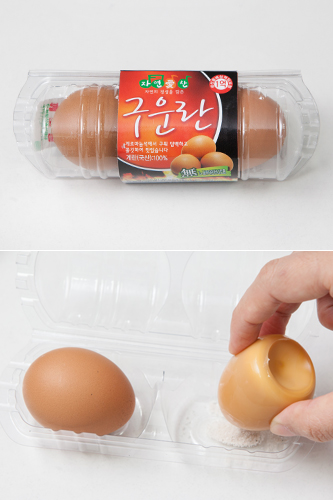 見た目は燻製卵に似ていますが、こちらはゲルマニウム石で焼いた焼き卵（クウンケラン）。控えめの塩味でよりサッパリとした味が特徴です。