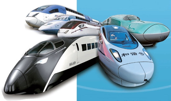韓国と世界各国の高速鉄道車両。中国の和諧号、フランスのＴＧＶ、日本の新幹線などがある。高速鉄道とは時速約２００キロ以上で運行される鉄道をいう。（写真＝中央フォト）