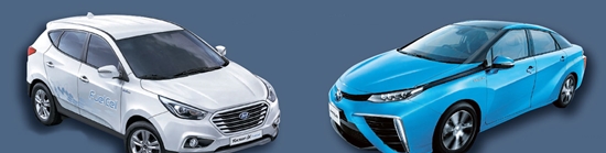 現代車の「ツーソンｉｘ」（左）とトヨタの「ミライ」