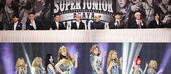 ＳＵＰＥＲ　ＪＵＮＩＯＲ（上）と少女時代（写真＝韓国日刊スポーツ）