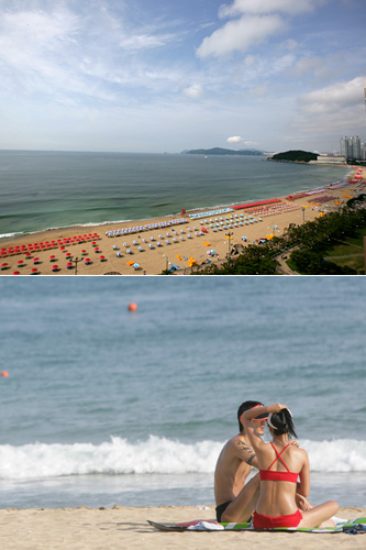 韓国映画｢ＴＳＵＮＡＭＩ｣の舞台にもなった釜山（プサン）・海雲台（ヘウンデ）。夏になると約２ｋｍにわたって続く白い砂浜にパラソルがずらりと並ぶため、｢世界一パラソルの多い海水浴場｣としてギネスブックに登録されました。