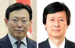 辛東彬（シン・ドンビン）会長（左）、辛東主（シン・ドンジュ）前副会長（右）
