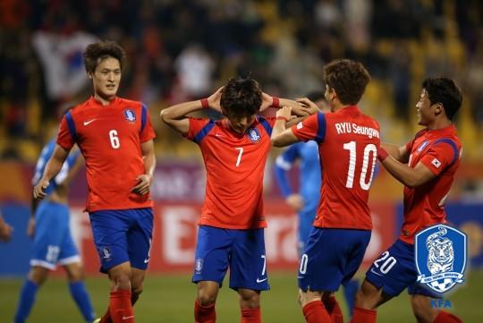 準決勝進出を決めた韓国代表（写真＝大韓サッカー協会）