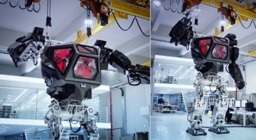 韓国未来技術が開発したロボット「ＭＥＴＨＯＤ－１」の初テストの様子（写真＝ＹｏｕＴｕｂｅ（ユーチューブ）キャプチャー）