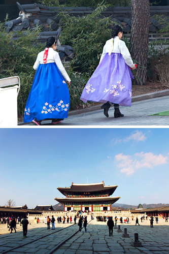 三清洞から程近い景福宮（キョンボックン）は、韓服を着ていくと無料で入場できます。韓国旅行の際は、韓服を着て街歩きはいかがでしょうか。