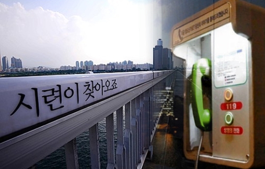 韓国の人口１０万人当たり自殺者数がＥＵ平均の２．６倍に上ることがわかった。麻浦大橋の欄干に書かれている自殺防止メッセージ。（写真＝中央フォト）