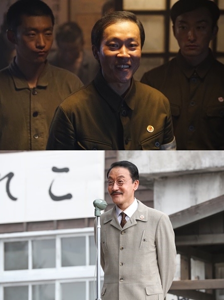 映画『軍艦島』でヤマダ役を演じたキム・ジュンヒ（上）とシマサキダイスケ役を演じたキム・インウ。