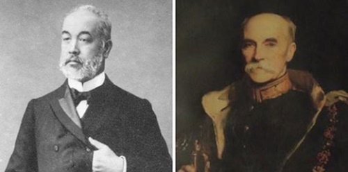 左の写真は林董公使、右側は拡大した肖像画。