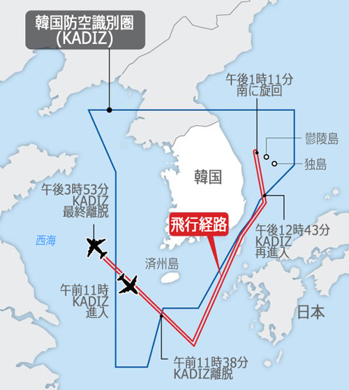 中国軍用機の飛行経路