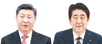 習近平中国国家主席（左）と安倍晋三首相（右）