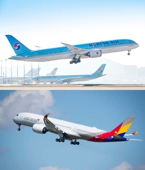 大韓航空旅客機（写真上）、アシアナ航空旅客機