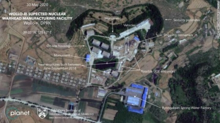 ＣＮＮが確保したプラネットラボによる平壌万寿台区域元魯里の核施設と推定される建物の衛星写真。［ＣＮＮホームページ　キャプチャー］