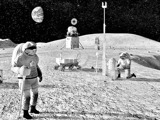 米国は２０２４年宇宙飛行士２人を皮切りに毎年有人月面探査を行うという「アルテミス計画」を昨年５月に発表した。写真は米航空宇宙局（ＮＡＳＡ）が提示した月面探査のイメージ。［写真　ＮＡＳＡ］