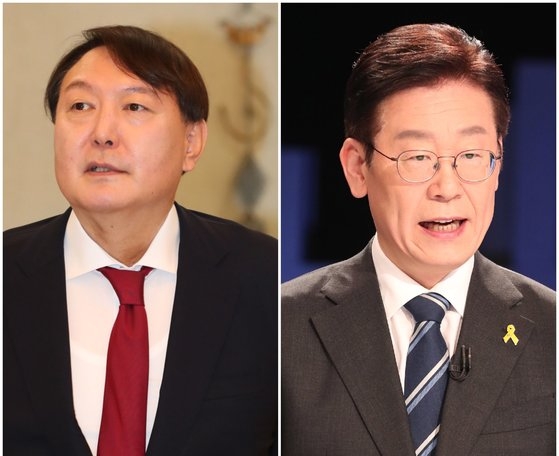 尹錫悦（ユン・ソクヨル）前検察総長（左）と李在明（イ・ジェミョン）京畿道（キョンギド）知事（右）。中央フォト
