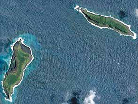 ２０１４年：大規模火山噴火が起きる前の２０１４年にはトンガのフンガトンガ島とフンガハアパイ島は２つに分かれた島だった。