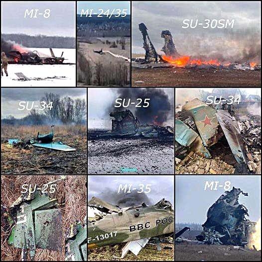 ５日（現地時間）にウクライナ軍に撃墜されたロシア空軍機。　ウクライナ軍参謀本部　ツイッター