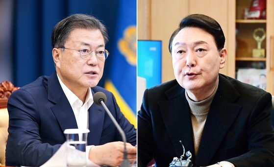 文在寅（ムン・ジェイン）大統領と尹錫悦（ユン・ソクヨル）次期大統領　写真＝青瓦台、国会写真記者団