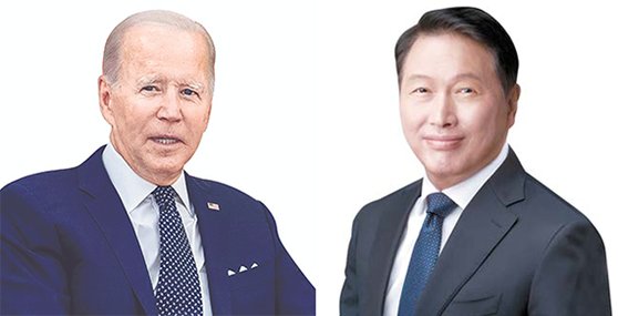 バイデン大統領（左）、崔泰源会長（右）