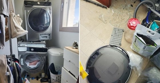 先月１４日、オンラインコミュニティに投稿されたサムスン電子ドラム洗濯機のドアのガラス事故関連写真。［写真　オンラインコミュニティ　キャプチャー］