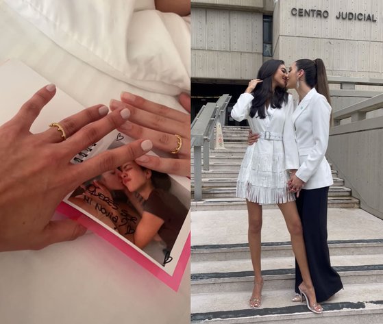 ミス・アルゼンチンとミス・プエルトリコがインスタグラムを通じて結婚を発表した。［写真　マリア・バレラさんのインスタグラム］