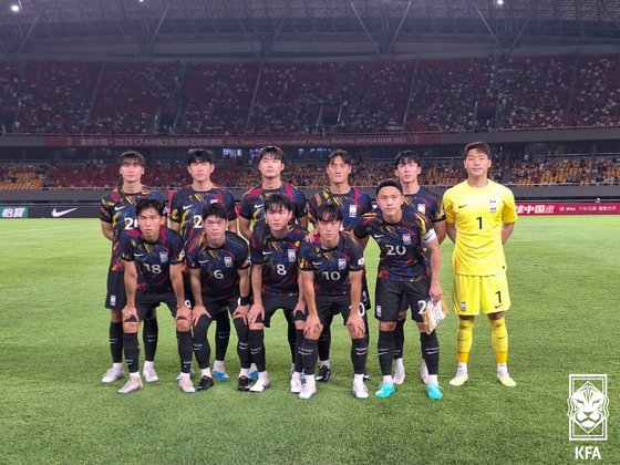 杭州アジア競技大会を準備中のＵ－２４（２４歳以下）韓国代表が中国に０－１で敗れた。　写真＝大韓サッカー協会