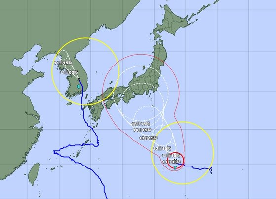 日本気象庁の台風予想進路図