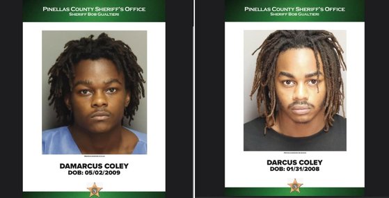 ２４日に米フロリダ州ピネラス郡で逮捕された１４歳と１５歳の兄弟ダマーカス・コリーとダーカス・コリー。［写真　ピネラス郡保安官室］