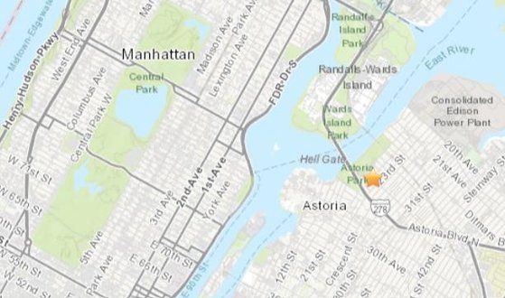 ２日（現地時間）、米ニューヨーク市でＭ１．７の地震が発生した。［ＵＳＧＳホームページ　キャプチャー］