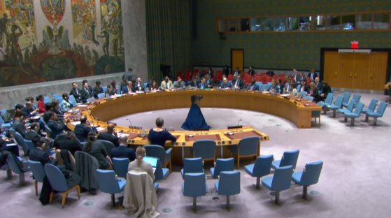 国連安全保障理事会は２８日午前（現地時間）、北朝鮮制裁委員会専門家パネルの任期を１年延長するための決議案の表決を行った。　［国連ウェブＴＶ　キャプチャー］