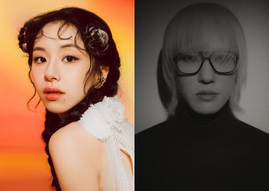 ＴＷＩＣＥのチェヨン（左）、Ｚｉｏｎ．Ｔ（ザイオンティー）。［写真　ＪＹＰ、ＴＨＥ　ＢＬＡＣＫ　ＬＡＢＥＬ）