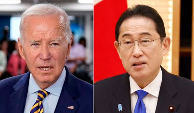 米国のバイデン大統領（左）と日本の岸田文雄首相（右）。