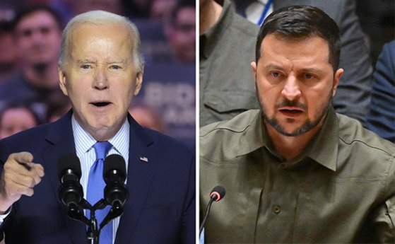 米国のバイデン大統領（左）とウクライナのゼレンスキー大統領（右）