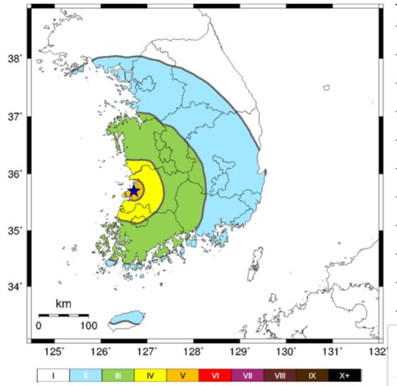 全羅北道扶安郡、南南西４キロの地域でマグニチュード（Ｍ）４．７の地震が発生したと韓国気象庁は明らかにした。［写真　気象庁］