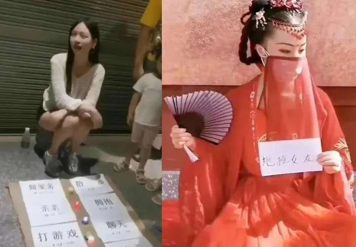 街頭でハグとキスを販売する中国人女性たち［写真　百度］