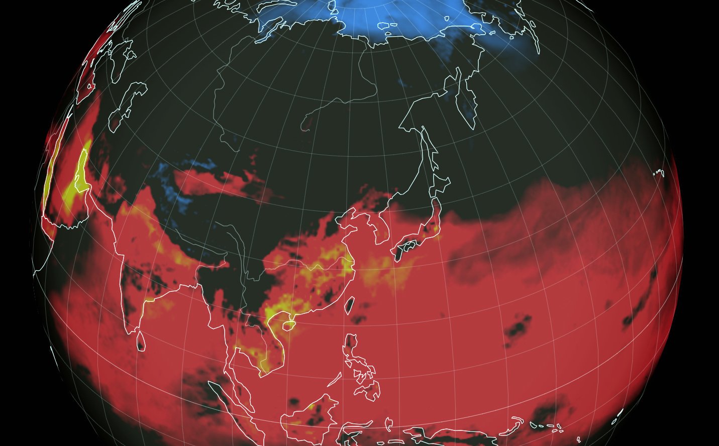 熱気に閉じ込められた韓半島（朝鮮半島）。［写真　Ｅａｒｔｈ　Ｎｕｌｌｓｃｈｏｏｌ　キャプチャー＝ニュース１］