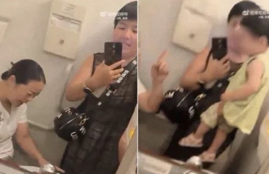 泣いている子供を飛行機に閉じ込めた中国人女性たち［写真　ＳＮＳ］  ​