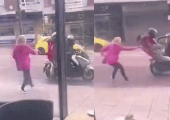 ​盗んだバイクに乗って逃走していた強盗団を制圧した中年女性［デイリー・メール　キャプチャー］  ​